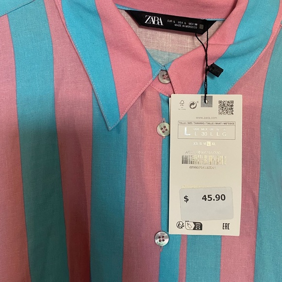 Zara Blue and Pink Striped Button Up Shirt - Picture 5 of 6